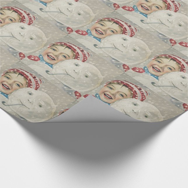 Papier Cadeau Smiling Boy Snowman Snow Pipe Knit Casquette (Coin)
