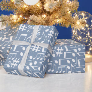 Papier Cadeau Smokey Blue avec des notes de musique dansantes