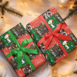 Papier Cadeau Snoopy Red & Green Joyeux Noël - Photos de famille