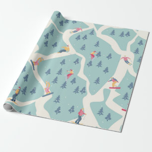 Papier Cadeau Snowboarders and skiers ride in the ski resort. Pe