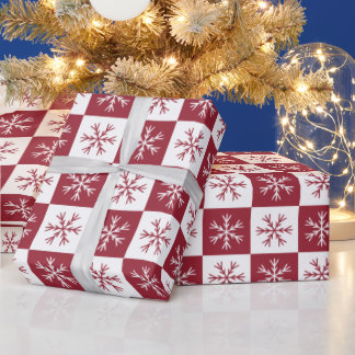 Papier Cadeau Snowflake Bourgogne À damiers Motif Noël