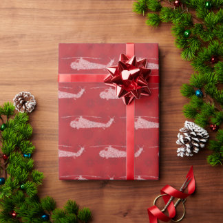 Papier Cadeau Snowflake Helicopters - Red