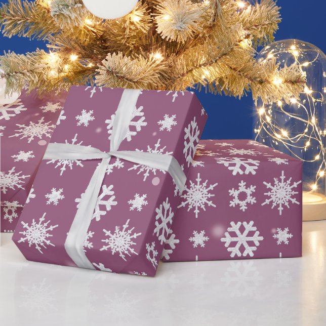 Papier Cadeau Snowflakes blanc violet Noël moderne (Vacances)
