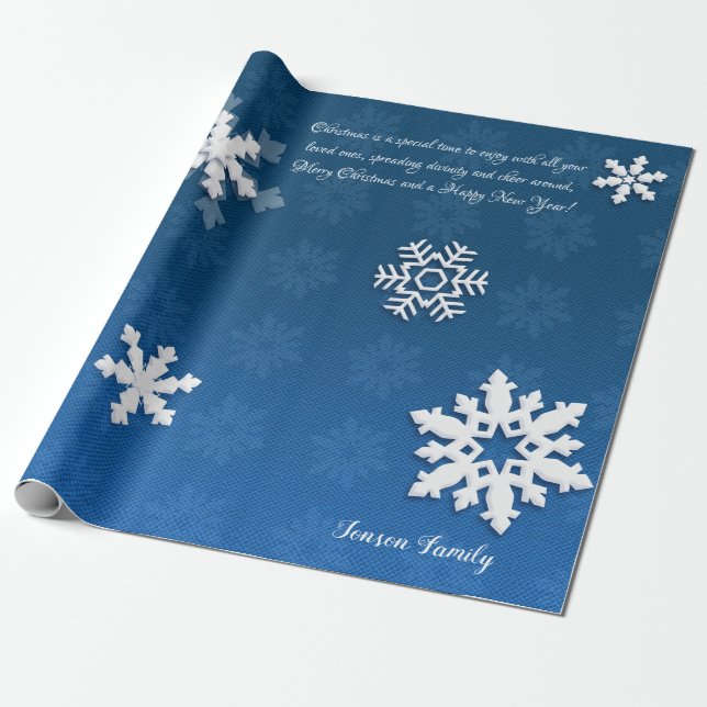 Papier Cadeau Snowflakes de Noël et vos souhaits, Personnalisé (Déroulé)