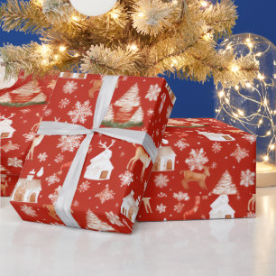Papier Cadeau Snowflakes de rennes Pays Noël rouge