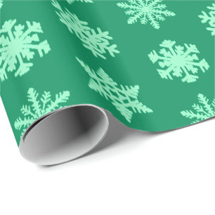 Papier Cadeau Snowflakes Ikat - Vert pin et menthe