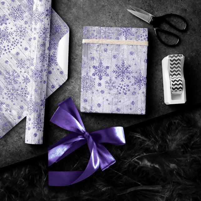 Papier Cadeau Snowflakes rustiques | Lavande violette scandinave (Créateur téléchargé)