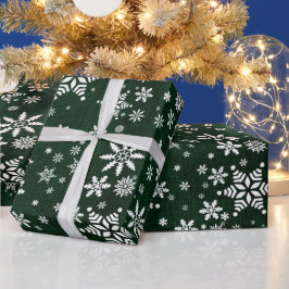 Papier Cadeau Snowflakes - Tissu de Burlap Vert foncé