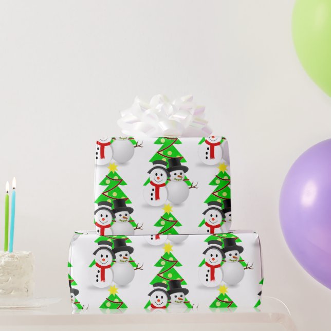 Papier Cadeau Snowman avec arbres de Noël / Cadeau de vacances (Cadeaux de fête)