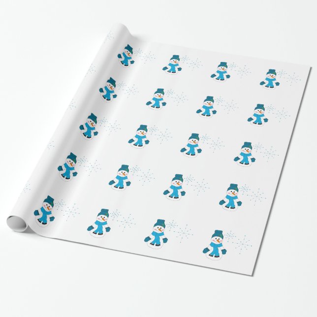 Papier Cadeau Snowman en Casquette bleu et Écharpe (Déroulé)