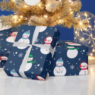 Papier Cadeau Snowman et Snowflakes Motif bleu