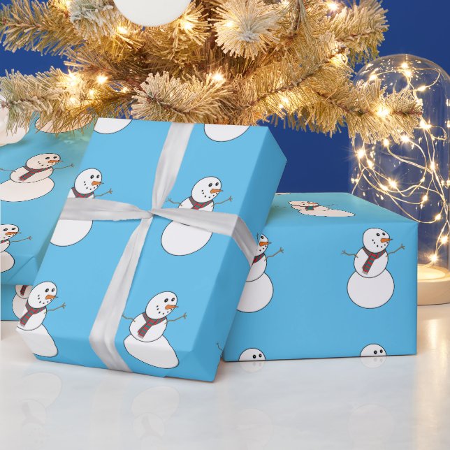 Papier Cadeau Snowman Imprimer Papier à envelopper bleu pour Noë (Vacances)