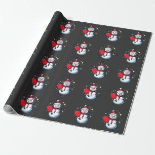 Papier Cadeau Snowman Jouer Pickleball Sport Amateur de Noël