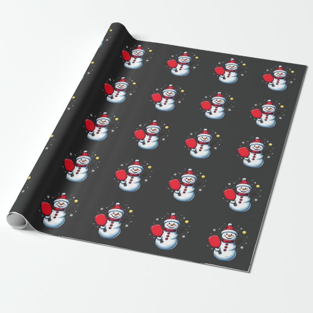 Papier Cadeau Snowman Jouer Pickleball Sport Amateur de Noël (Déroulé)