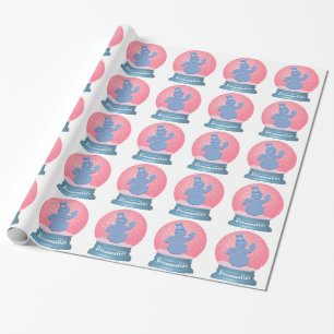 Papier Cadeau Snowman neige globe rose et bleu