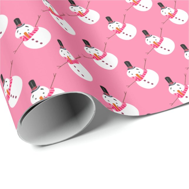 Papier Cadeau Snowman rose, festif (Coin rond)