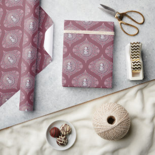Papier Cadeau Snowman rose Whimsical Mandala Retro Ogee Damask