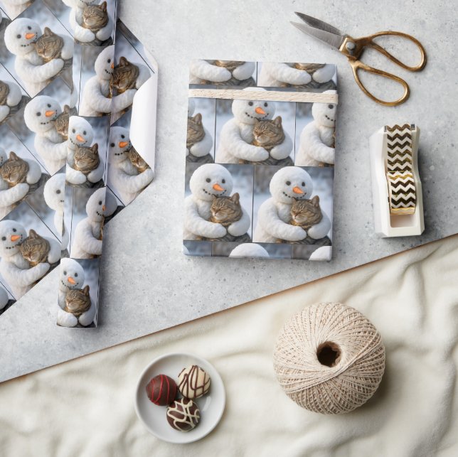 Papier Cadeau Snowman serrant un chat Tabby (Artisanat)