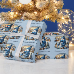 Papier Cadeau Snowman Starry Night Noël Désire Sur Une Étoile