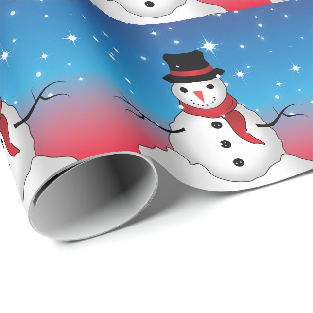 Papier Cadeau Snowman Whimsical avec Casquette Noir et Écharpe R (Coin rond)
