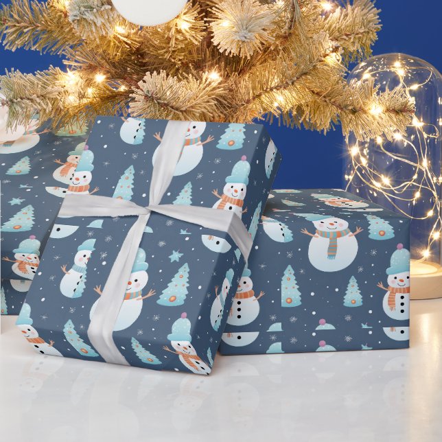 Papier Cadeau Snowmen Arbres Snowflakes Noël moderne (Vacances)