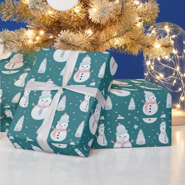 Papier Cadeau Snowmen Arbres Snowflakes Noël moderne (Vacances)