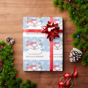 Papier Cadeau Snowmen de Noël avec Arrière - plan de Snowflake