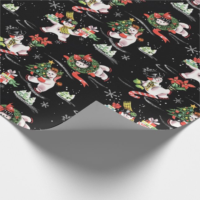 Papier Cadeau Snowmen de Noël Vintage (Coin)