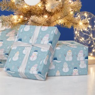 Papier Cadeau Snowmen et Snowflakes Noël moderne