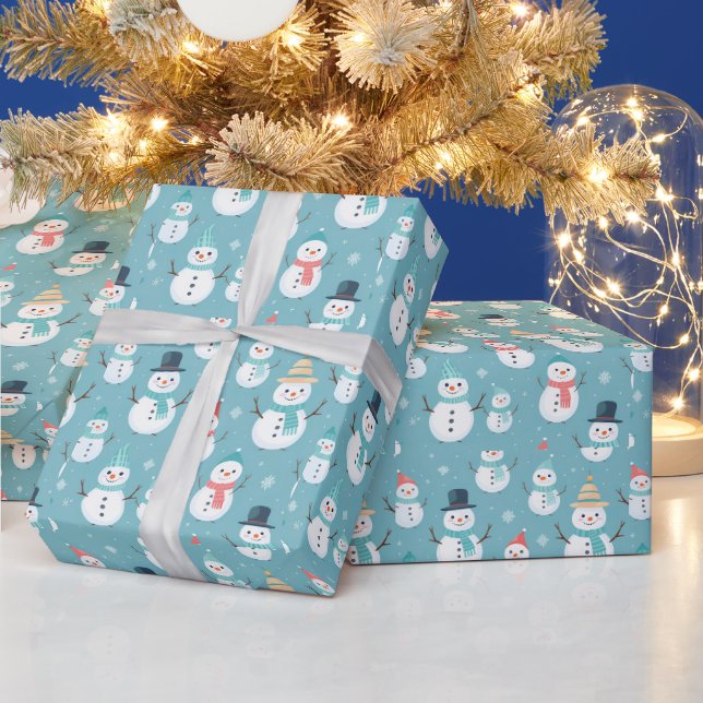 Papier Cadeau Snowmen Flèches Bleu Noël moderne (Vacances)