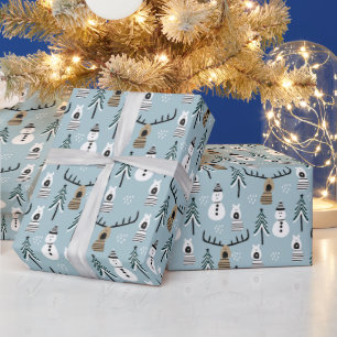 Papier Cadeau Snowmen lunaire rennes et arbres