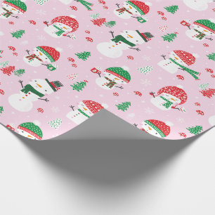 Papier Cadeau Snowmen mignon avec xmas sur rose clair
