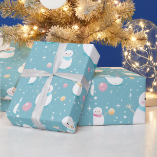 Papier Cadeau Snowmen Snowflakes Ballons de Noël moderne