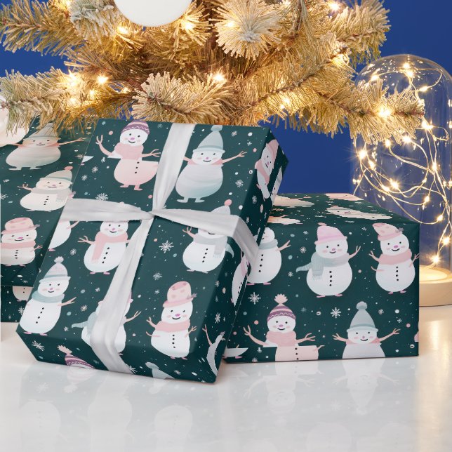 Papier Cadeau Snowmen Snowflakes Noël moderne (Vacances)