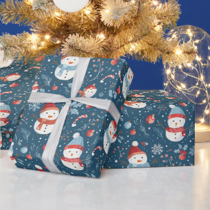 Papier Cadeau Snowmen Snowflakes Sucres de canne Green Christmas