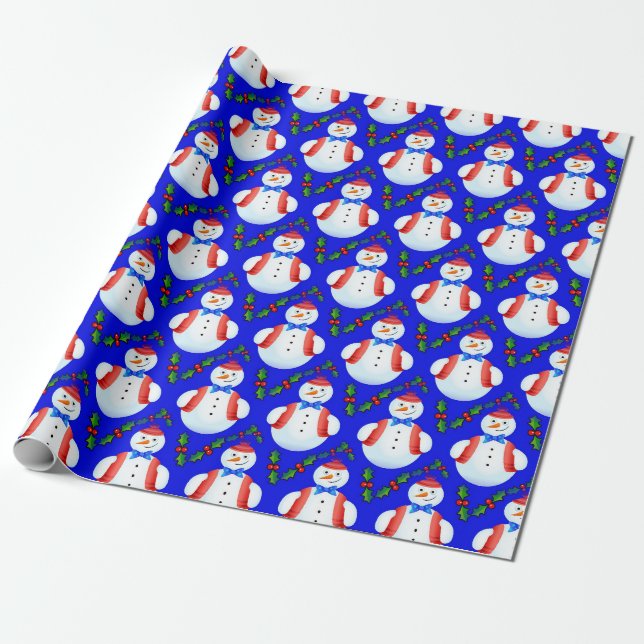 Papier Cadeau Snowmen souriant et Holly (Déroulé)