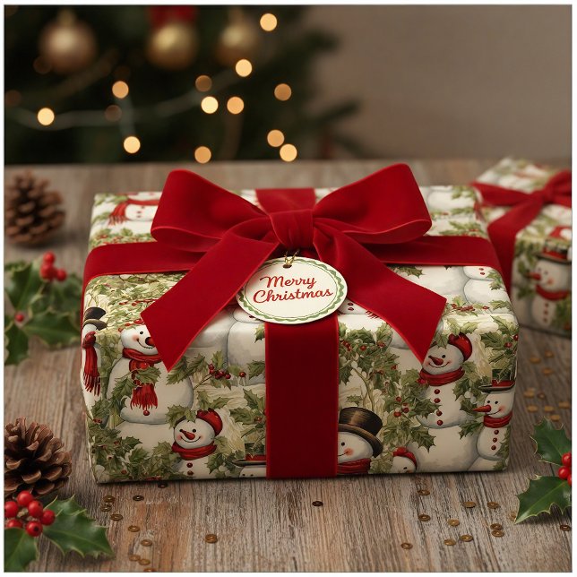 Papier Cadeau Snowmen vintage Et Holly (Créateur téléchargé)