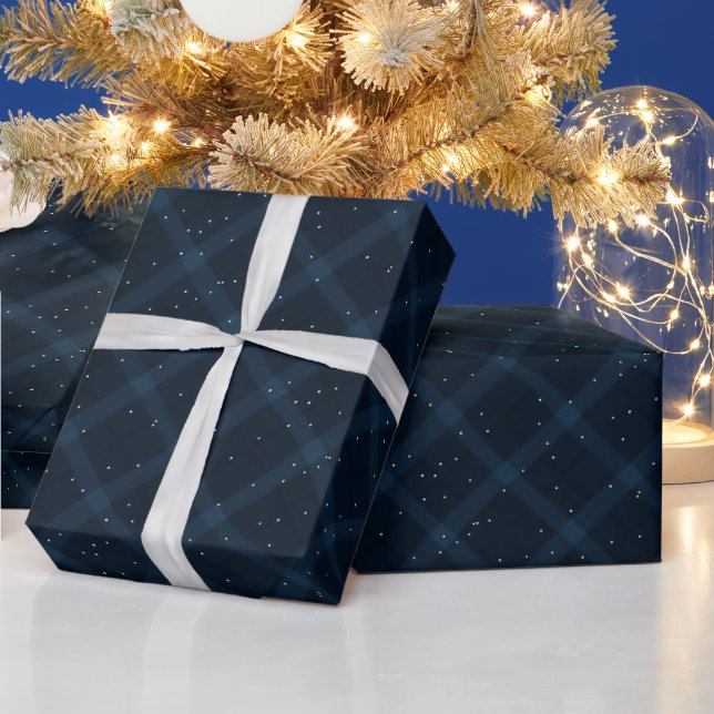 Papier Cadeau Snowy Brossé Plaid de la Marine (Vacances)