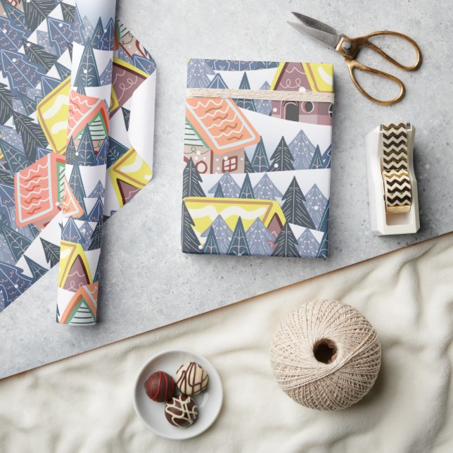 Papier Cadeau Snowy Christmas Village Pattern (Artisanat)