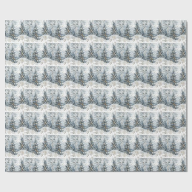 Papier Cadeau Snowy Forest Gift Wrap with Gold Lights (Plat)