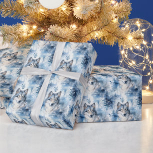 Papier Cadeau Snowy Noël arbres loup carrelé