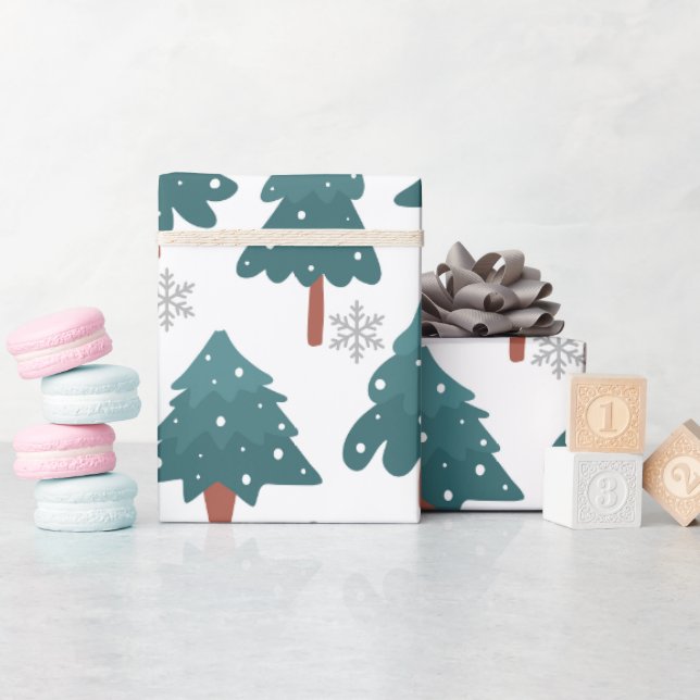 Papier Cadeau Snowy Trees & Silver Snowflake Wrapping Paper (Baby Shower)