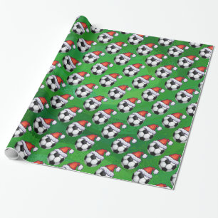 Papier Cadeau Soccer Ball Santa Hat Motif sur Vert