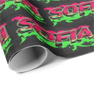 Papier Cadeau Sofia prénom Graffiti red green