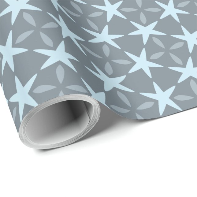 Papier Cadeau Soft Blue Starburst on Slate Grey Pattern (Coin rond)