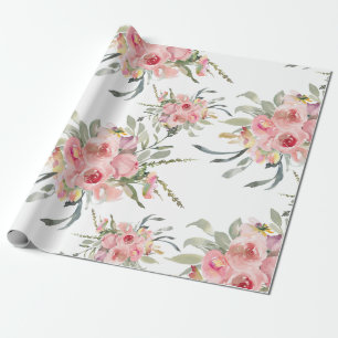 Papier Cadeau Soft Blush Rose Élégante Feminine Floral Mariage