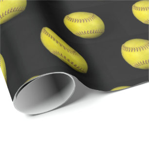 Papier Cadeau softball jaune sur noir
