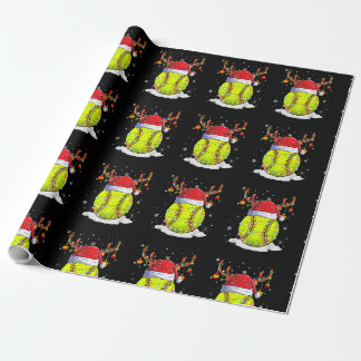 Papier Cadeau Softball Santa Hat Reindeer lumières de Noël drôle