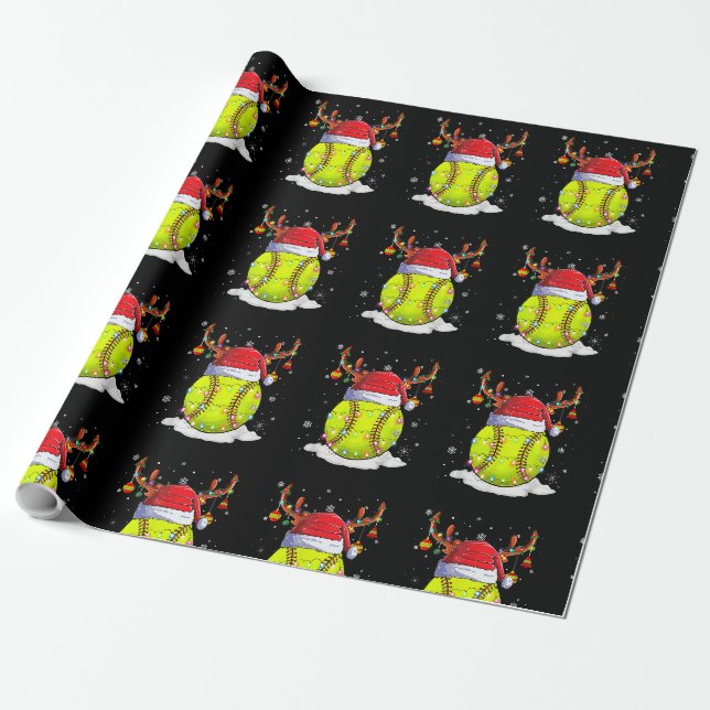 Papier Cadeau Softball Santa Hat Reindeer lumières de Noël drôle (Déroulé)