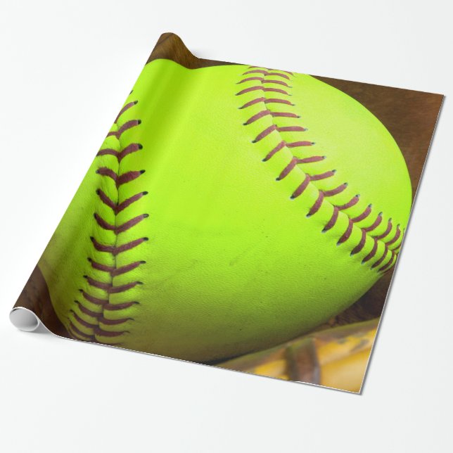 Papier Cadeau Softball Yellow Fast Pitch 8U 10U Papier d'envelop (Déroulé)